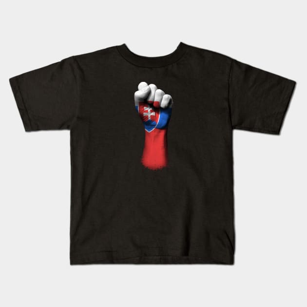 Flag of Slovakia on a Raised Clenched Fist Kids T-Shirt by jeffbartels